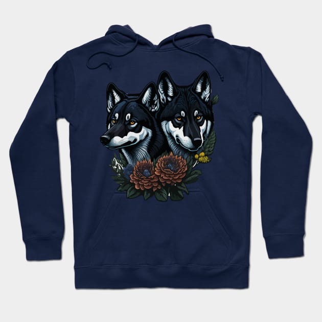 Black Wolf with Wild Flower Hoodie by SARKAR3.0